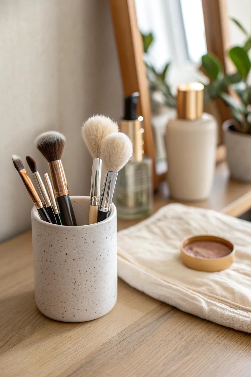 One cup, two zones: face brushes left, eye brushes right—no more morning rummaging.