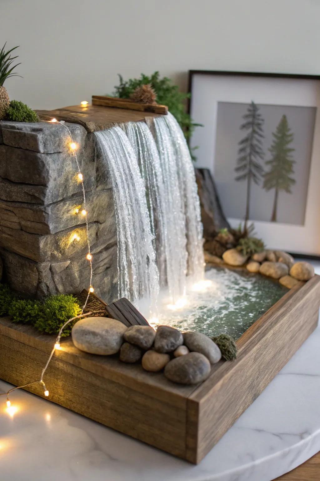 Bringing Niagara's magic home: a minimalist diorama with enchanting LED highlights.