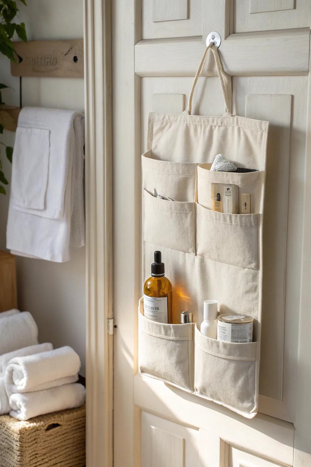 Sneaky nursery storage: a chic over-the-door pocket organizer that clears every surface fast.
