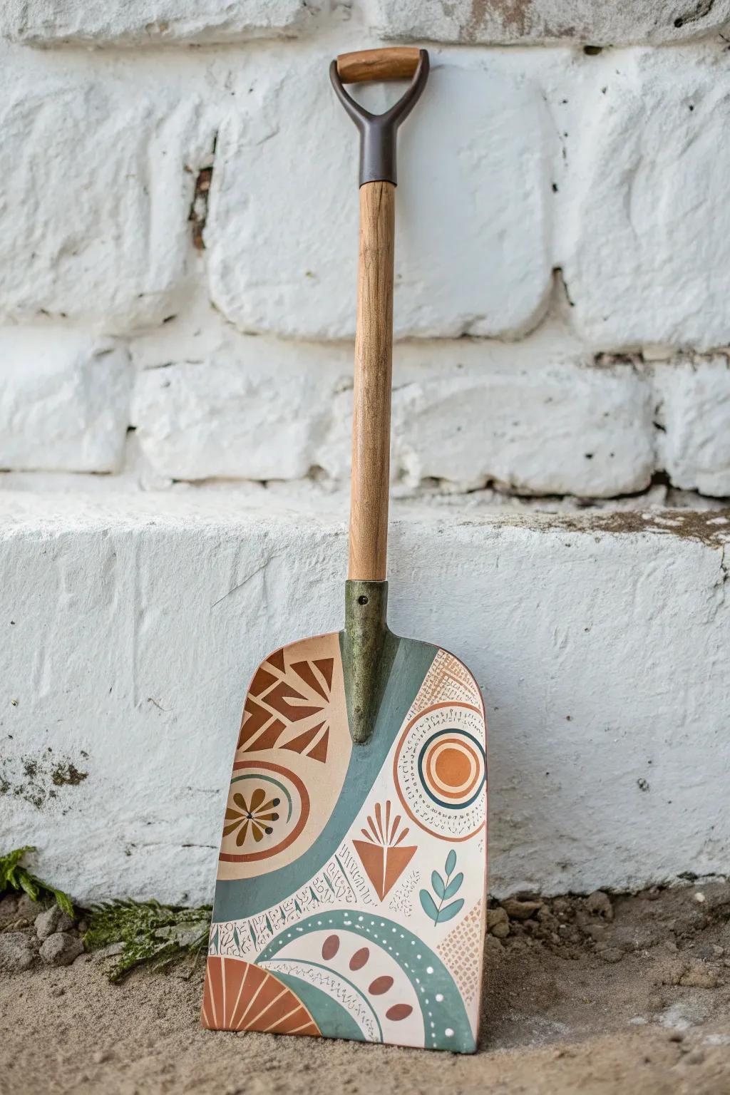 Unleash your creativity with abstract elegance on a humble shovel. #MinimalistArt #BohoVibes