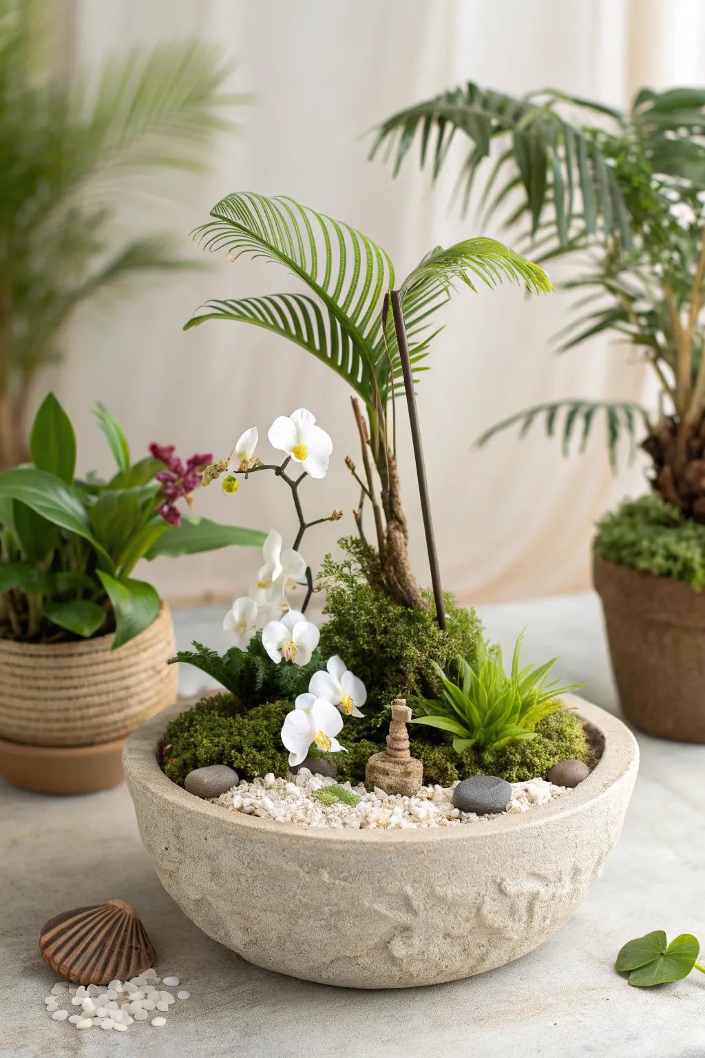 Bring a touch of the tropics into your home with this beautifully crafted plant decor piece.