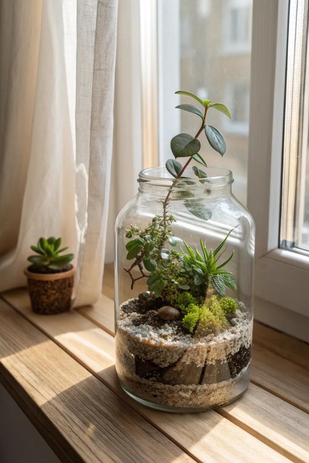 Transform your space with a touch of nature. Discover the elegance of glass jar terrariums.