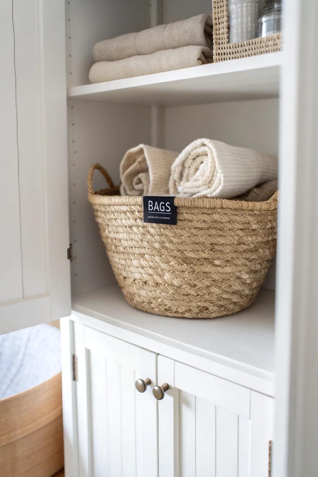 Turn a spare cabinet shelf into a chic bag zone with one pretty basket for all reusables.
