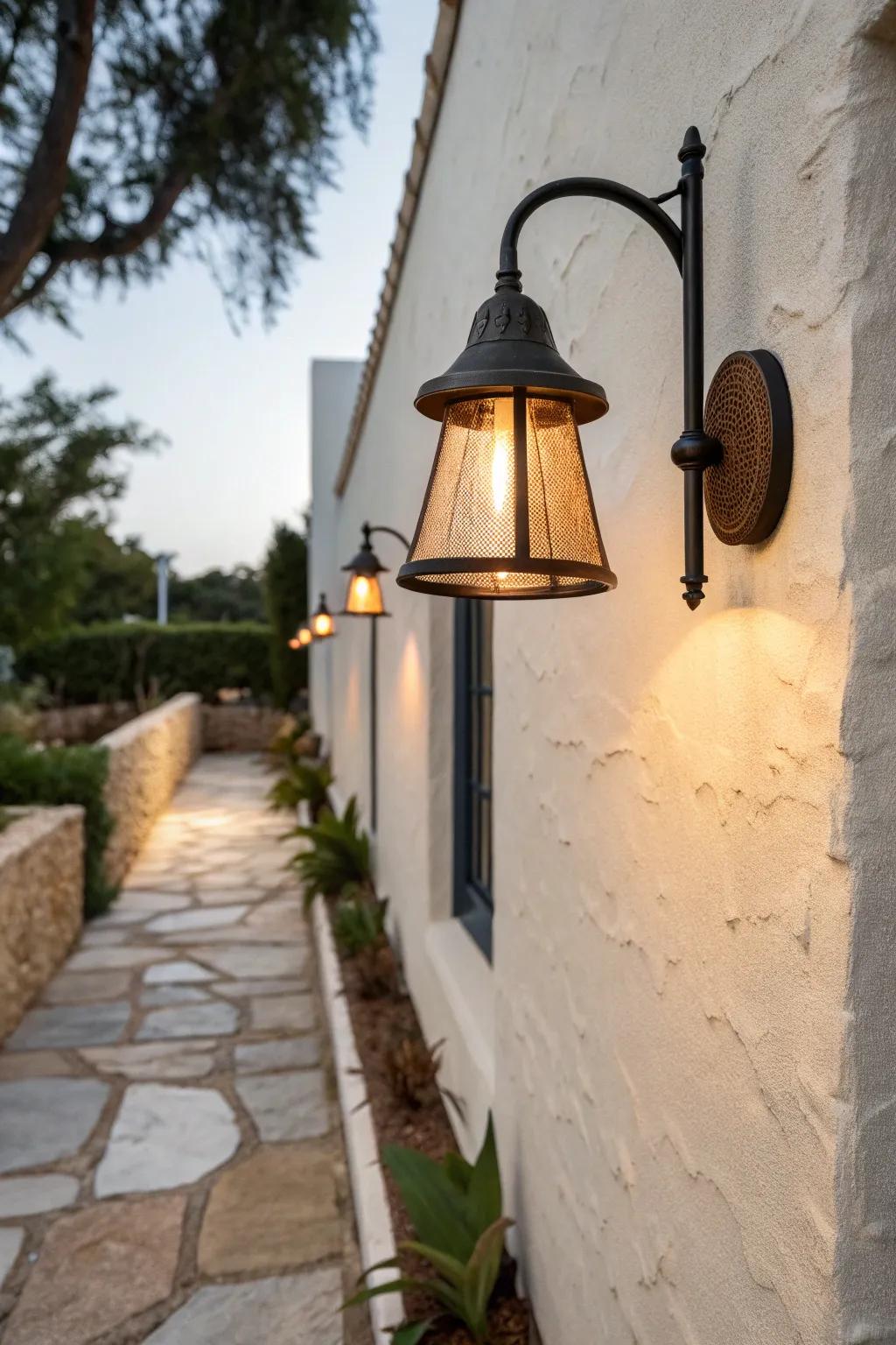 A slim wall sconce keeps your side patio walkway clear while adding warm, cozy glow.