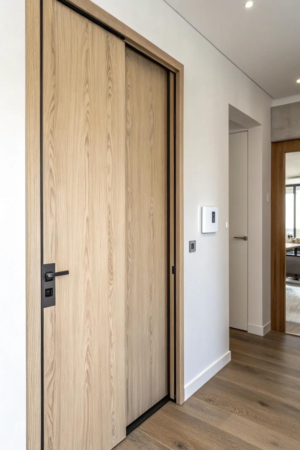 Flush recessed pulls keep sliding bathroom doors sleek—and save your knuckles in tight clearances.