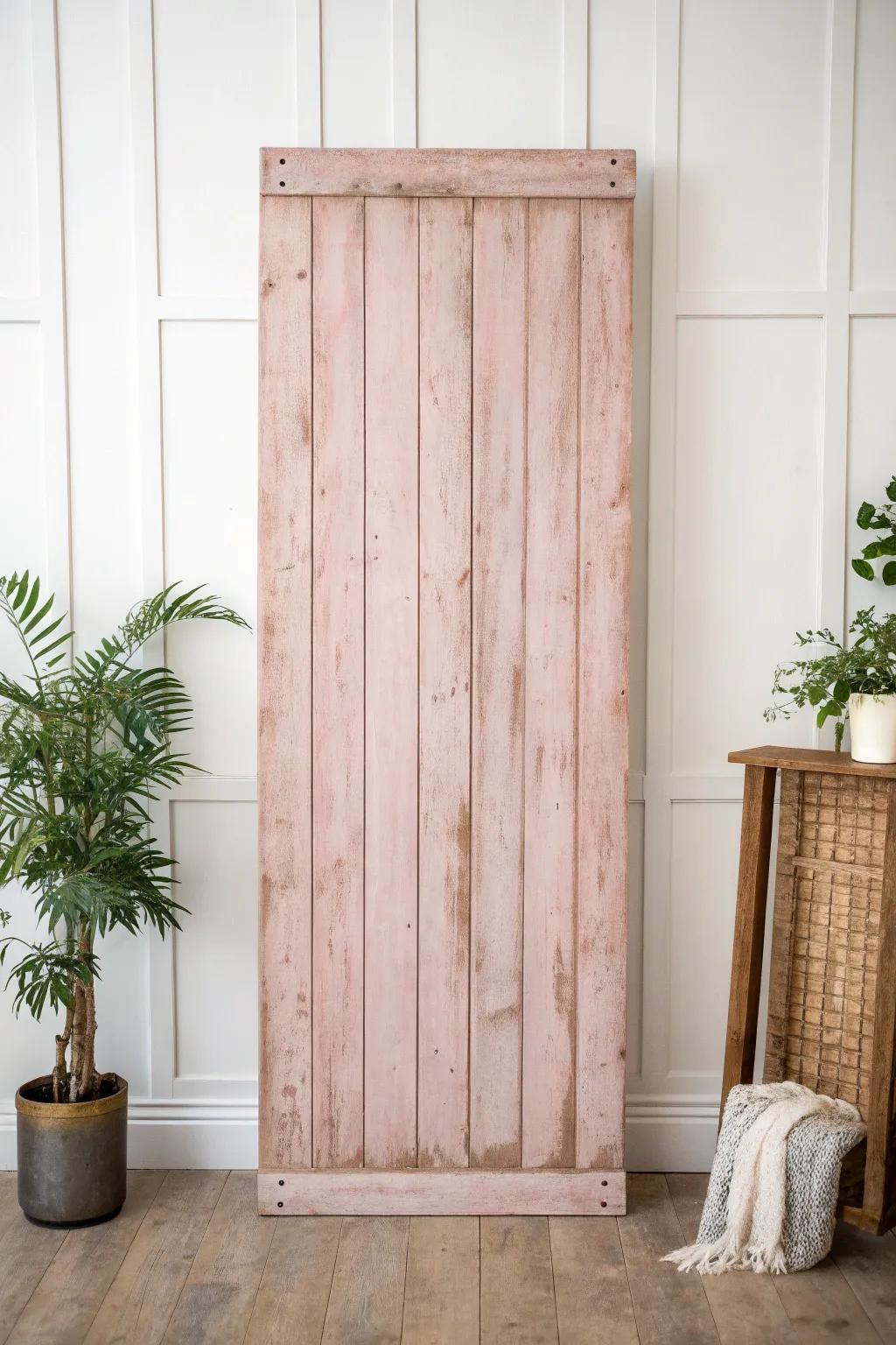 Make one bold back wall—this rosy reclaimed-wood panel instantly unifies a tiny booth.