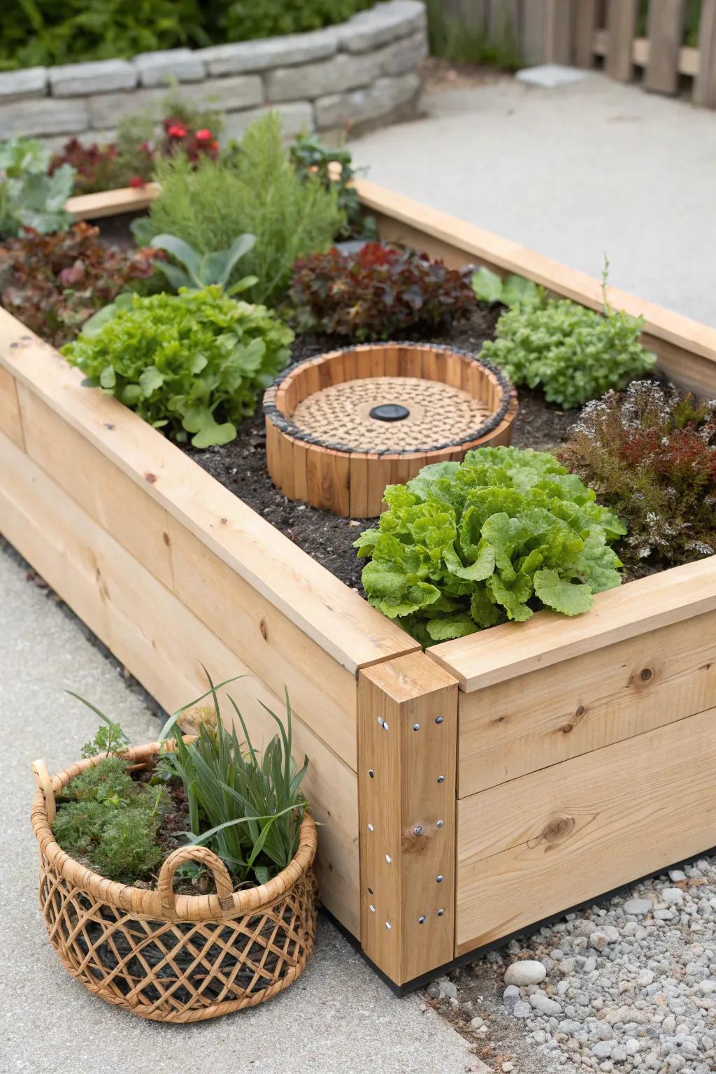 A keyhole bed’s reach-in path gives maximum harvest space without stepping on the soil.