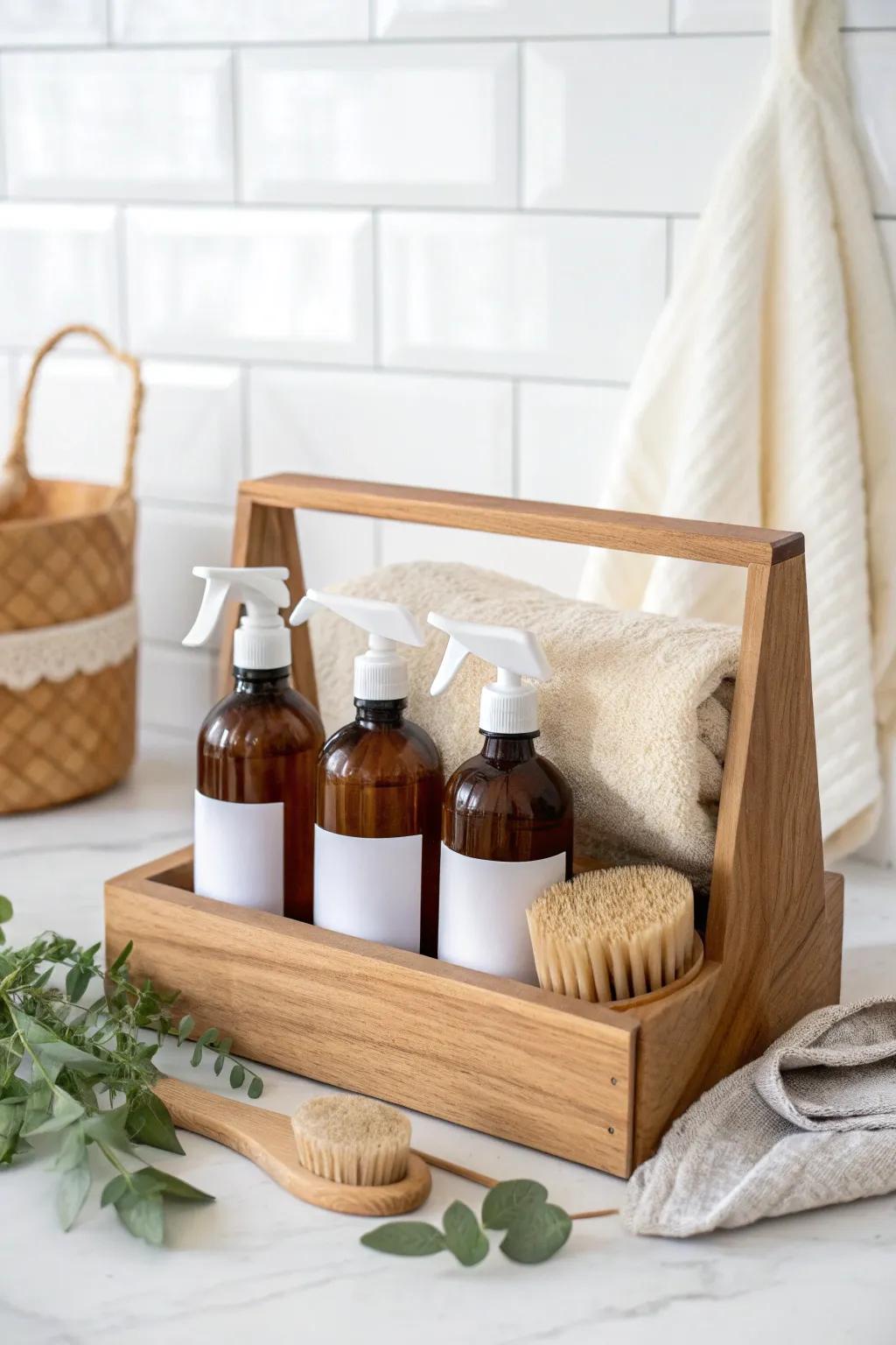 Grab-and-go cleaning caddy: keep bathroom supplies tidy, contained, and effortlessly chic.