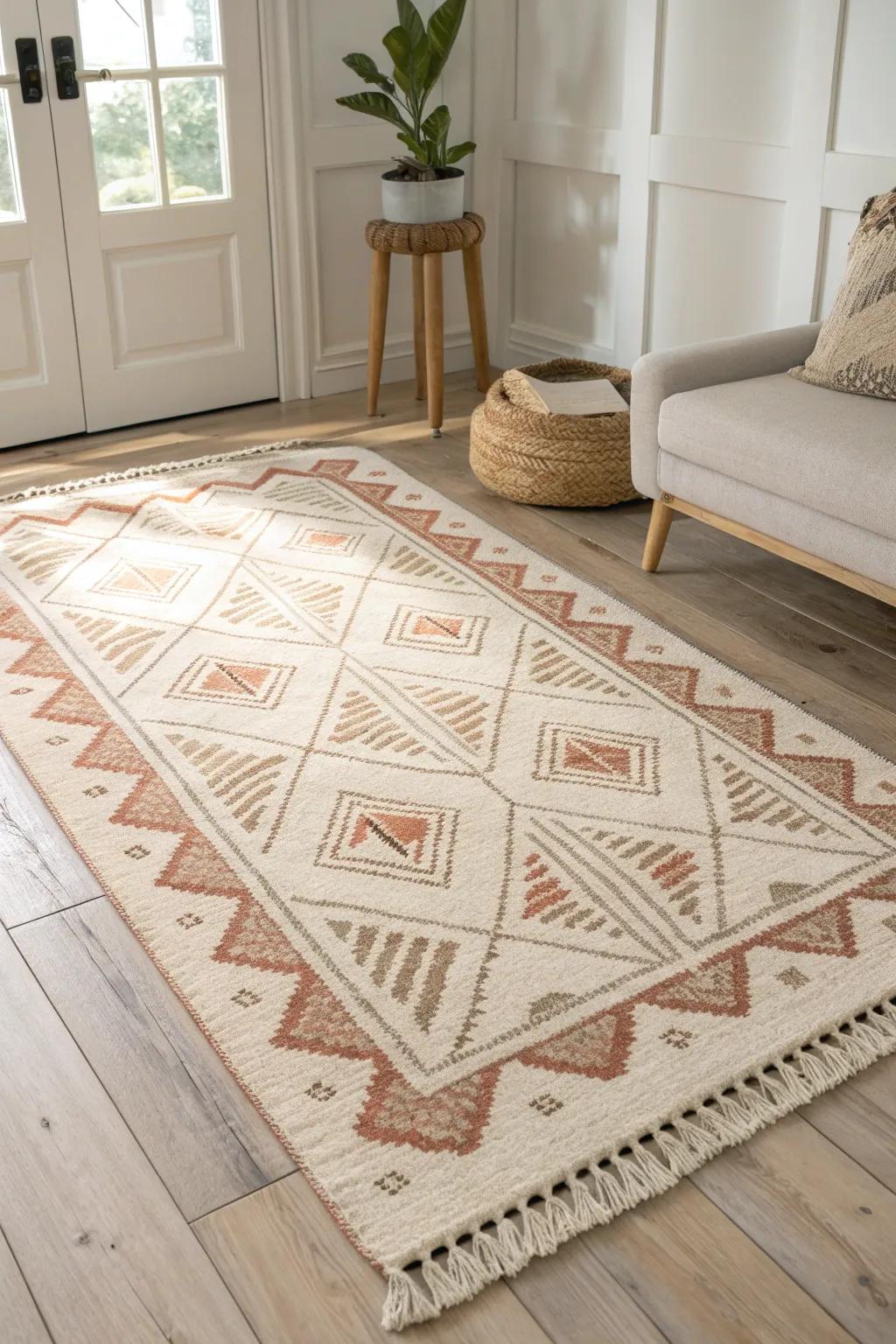 One beautiful area rug instantly defines a cozy den zone—no more floating furniture.