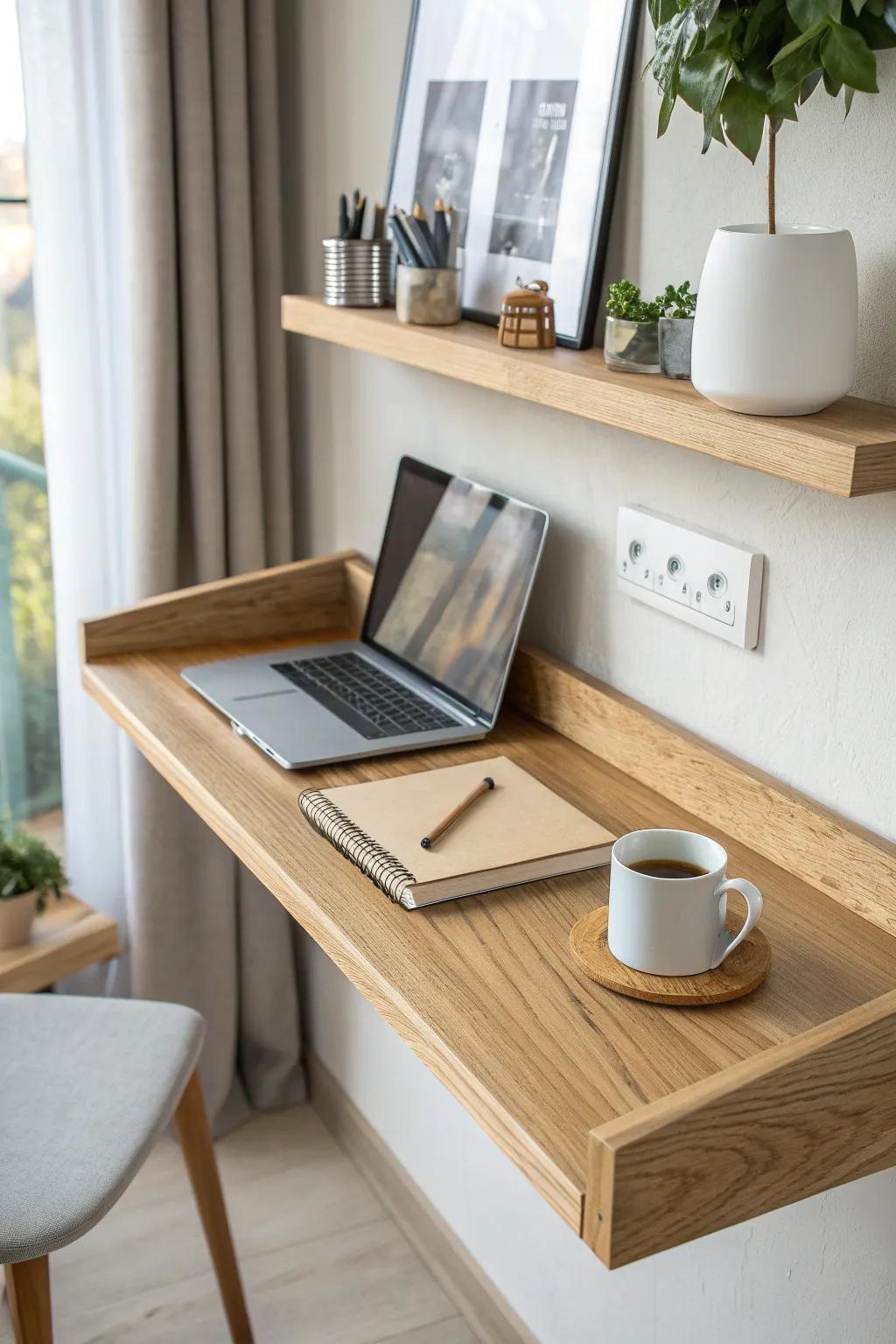 Ultra-slim wall desk that fits anywhere—just enough depth for a laptop, always tidy.