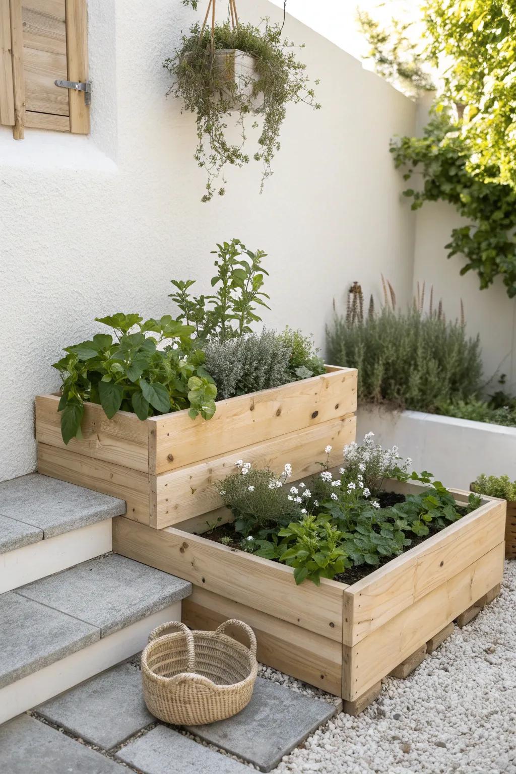 Two-tier stacked garden bed: big lush impact for tiny yards—height without the clutter.