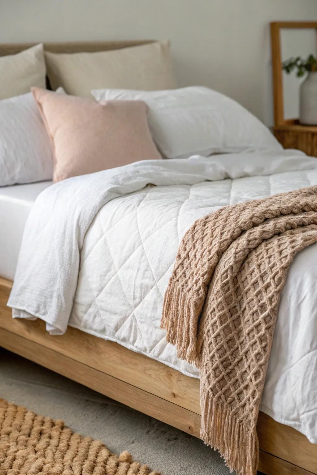 Crisp sheets + quilt + one cozy throw—layered comfort that stays beautifully clutter-free.
