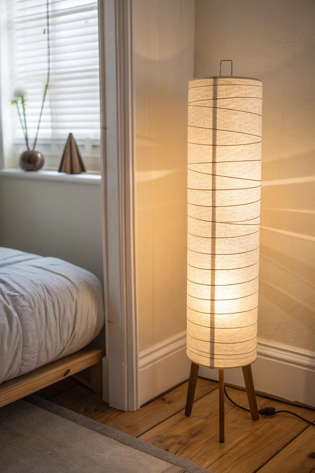 Soft paper lantern glow brings calm, Japanese-inspired warmth to the smallest bedroom.