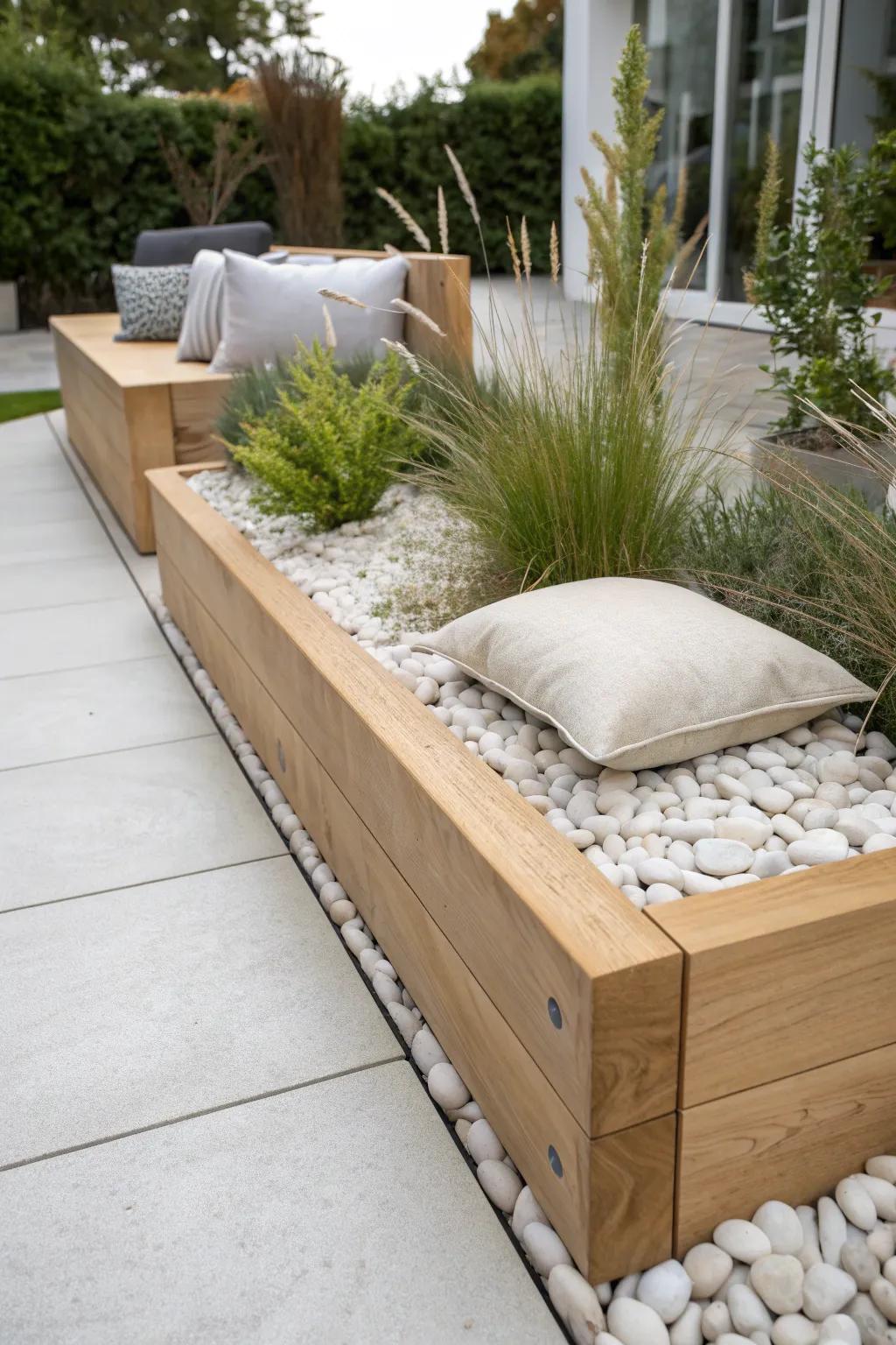 A raised planter edge frames your bed like a mini wall—tidy lines, extra perch seating.