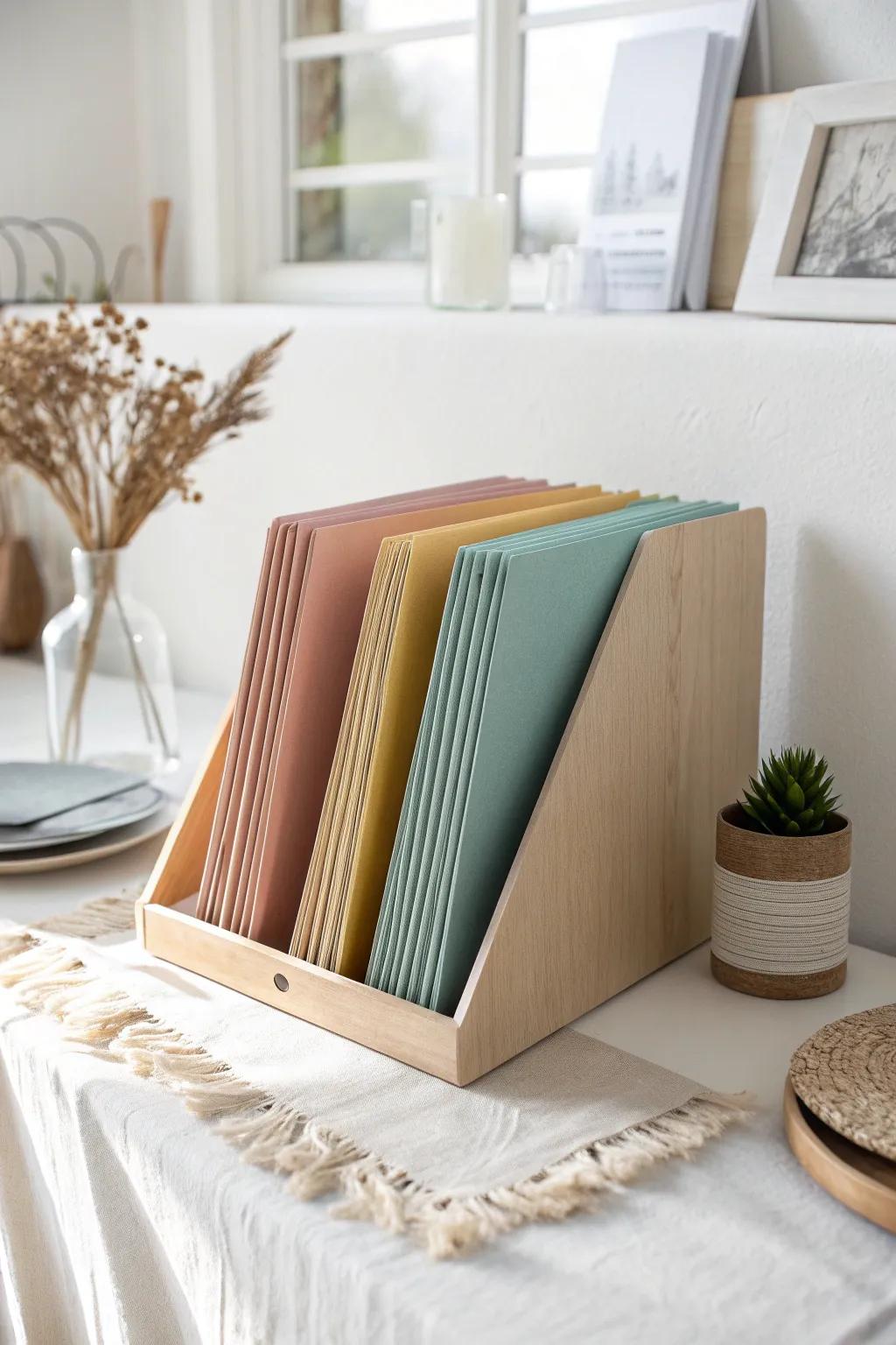 Color-coded folders make fast filing effortless—perfect document storage for a small home office.