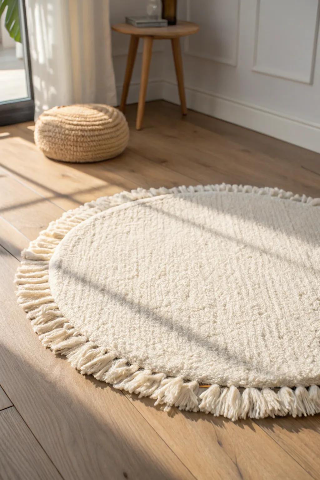 A soft rug instantly warms a tiny prayer closet—quiet, cozy, and inviting underfoot.