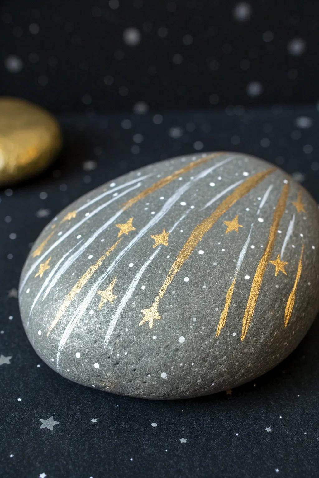Capture the magic of a meteor shower with metallic elegance.
