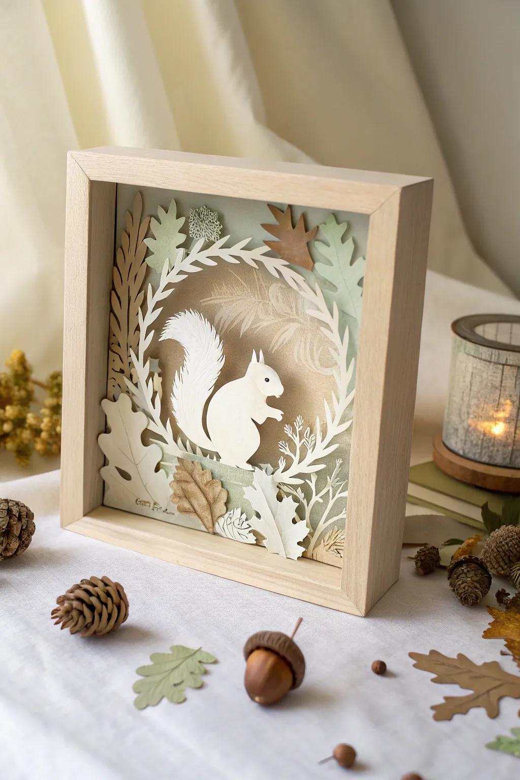 Discover the art of layering with this charming Squirrel Shadow Box, where nature's simplicity meets Scandinavian elegance.