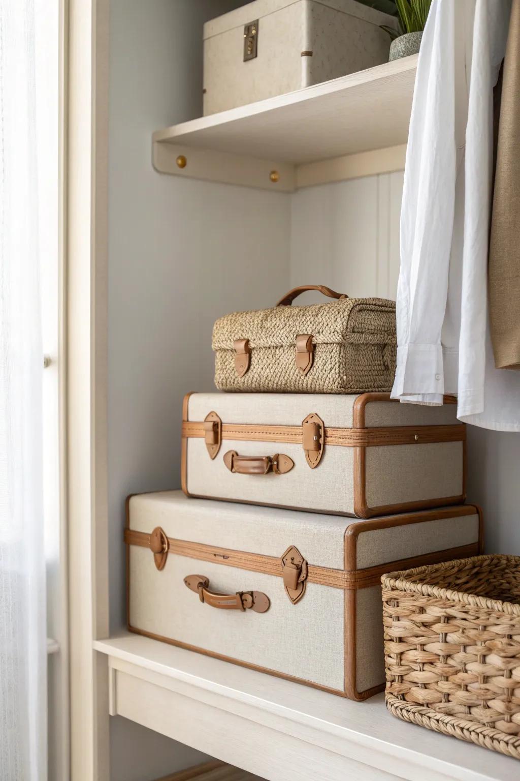 A simple luggage closet zone: suitcases stacked neatly so travel prep feels effortless.