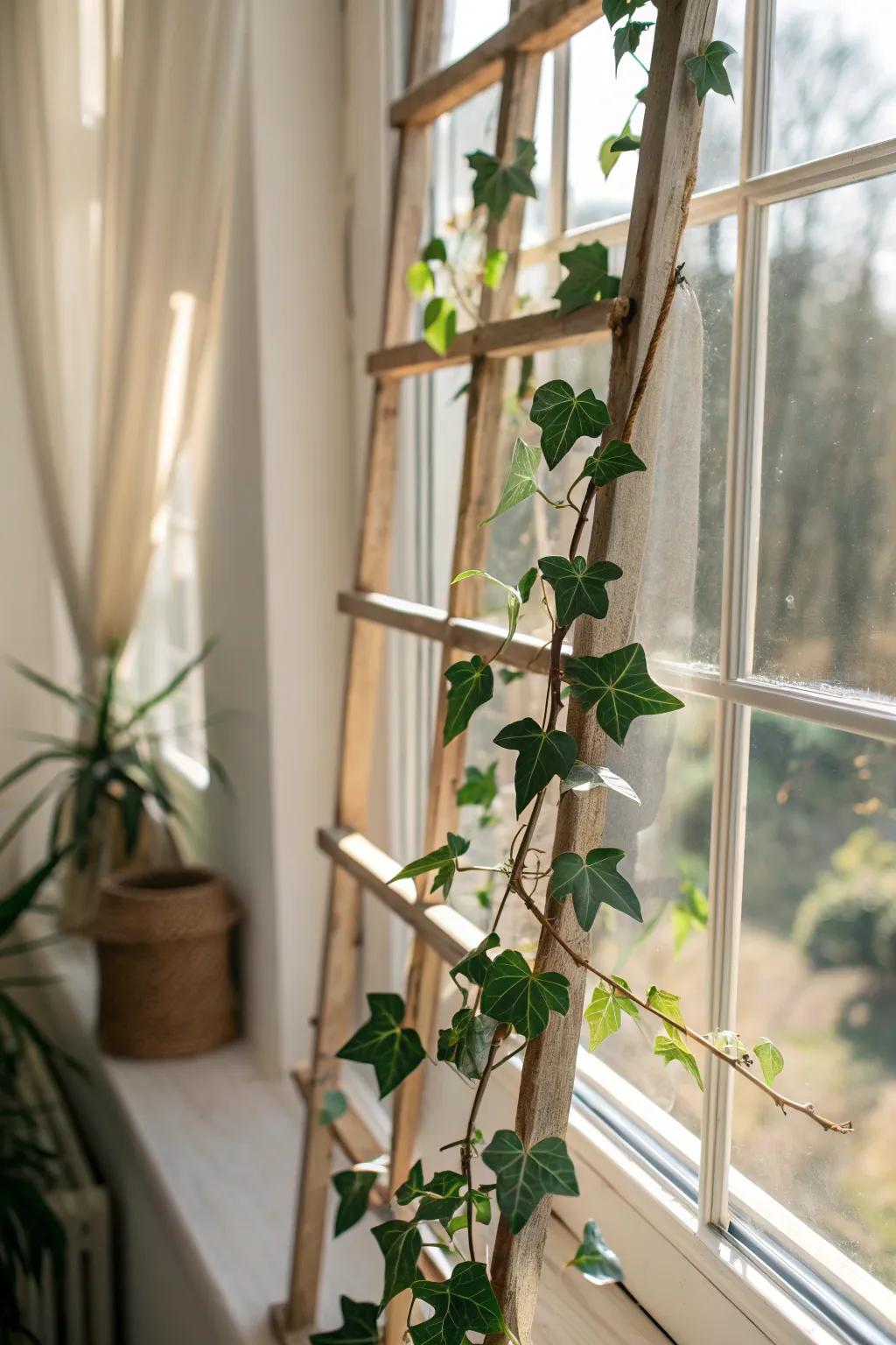 Train ivy around a sunroom window to create a living frame that softens clean lines.