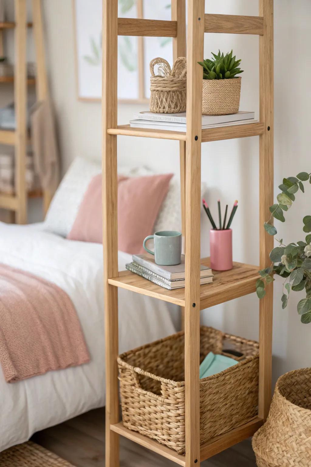 Create instant order in a tiny teen room—use a slim shelf divider to zone sleep, study, storage.