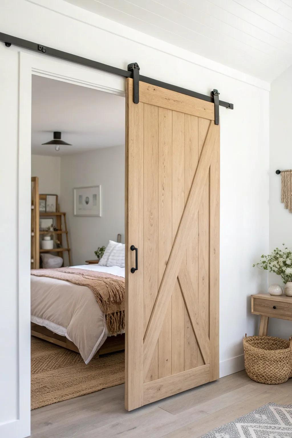 Swap swing space for a sliding door—tiny bedroom win with instant room to breathe.