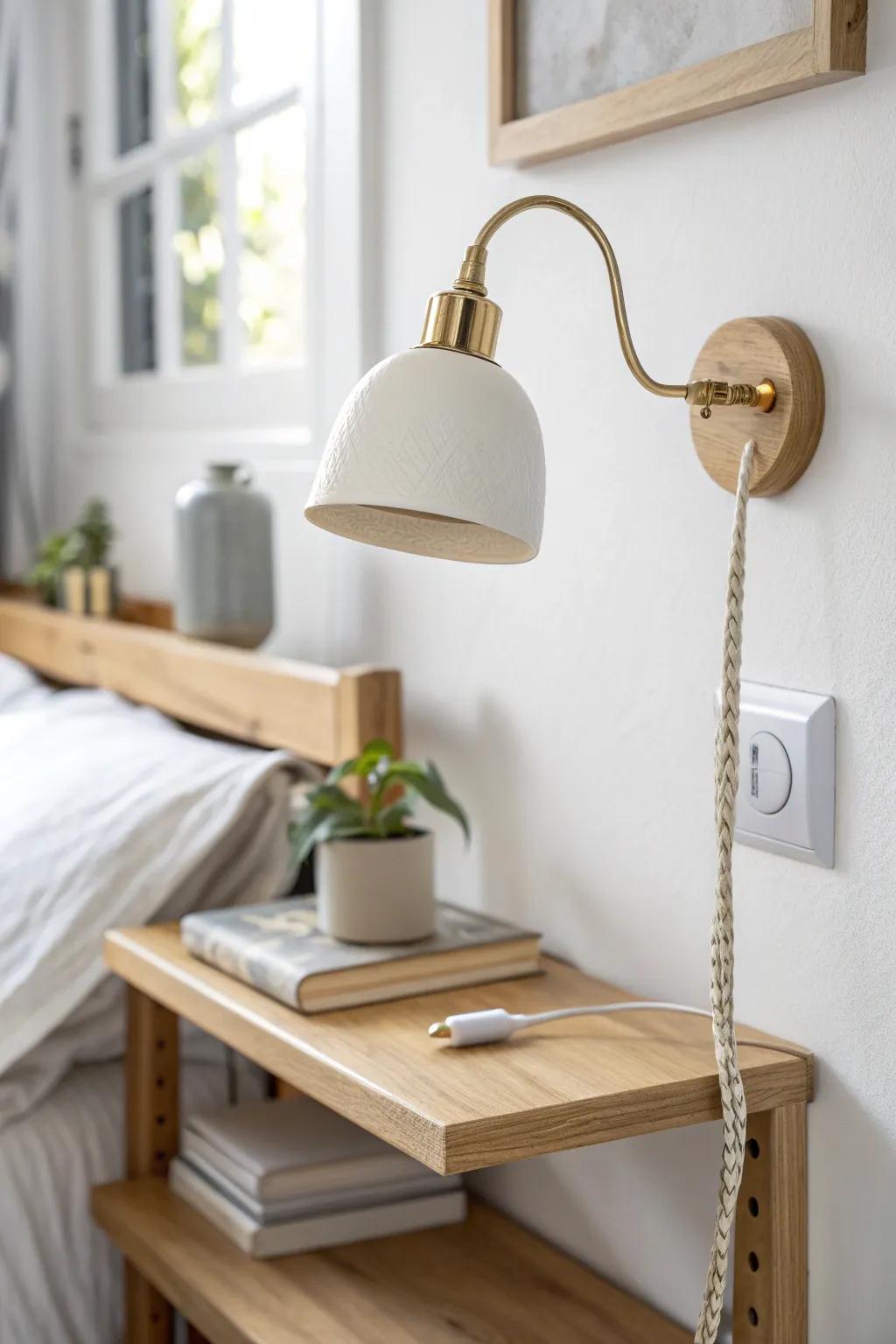 Budget tiny-home upgrade: a plug-in sconce adds built-in style without pricey wiring.