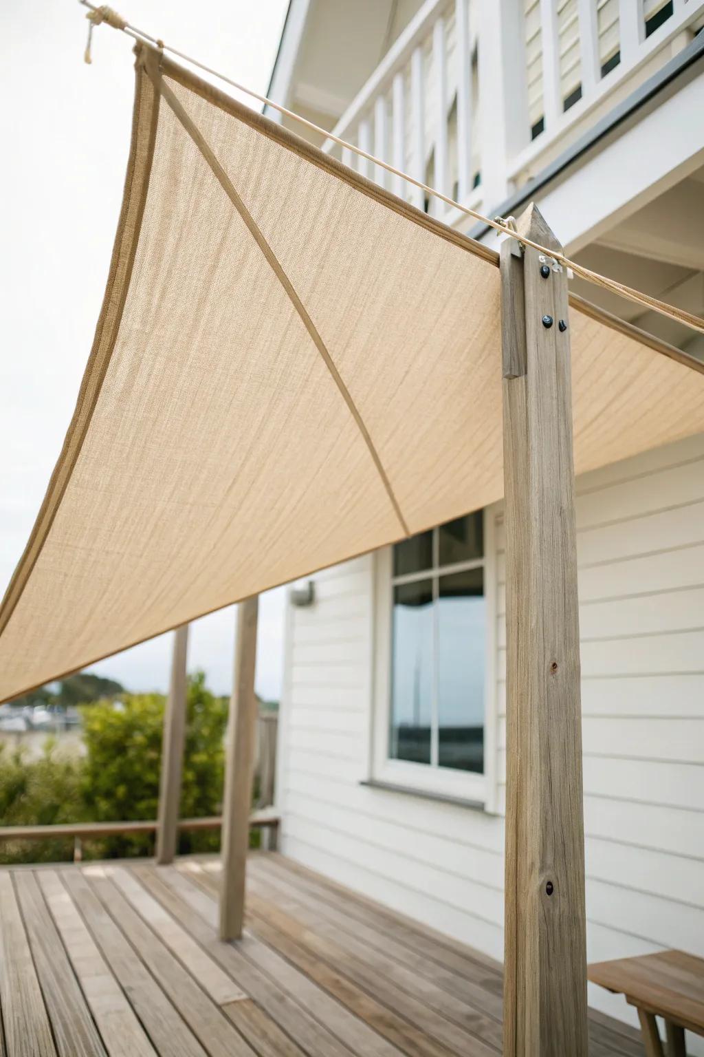 Angle a shade sail to block upstairs views—instant privacy and soft, breezy shade.