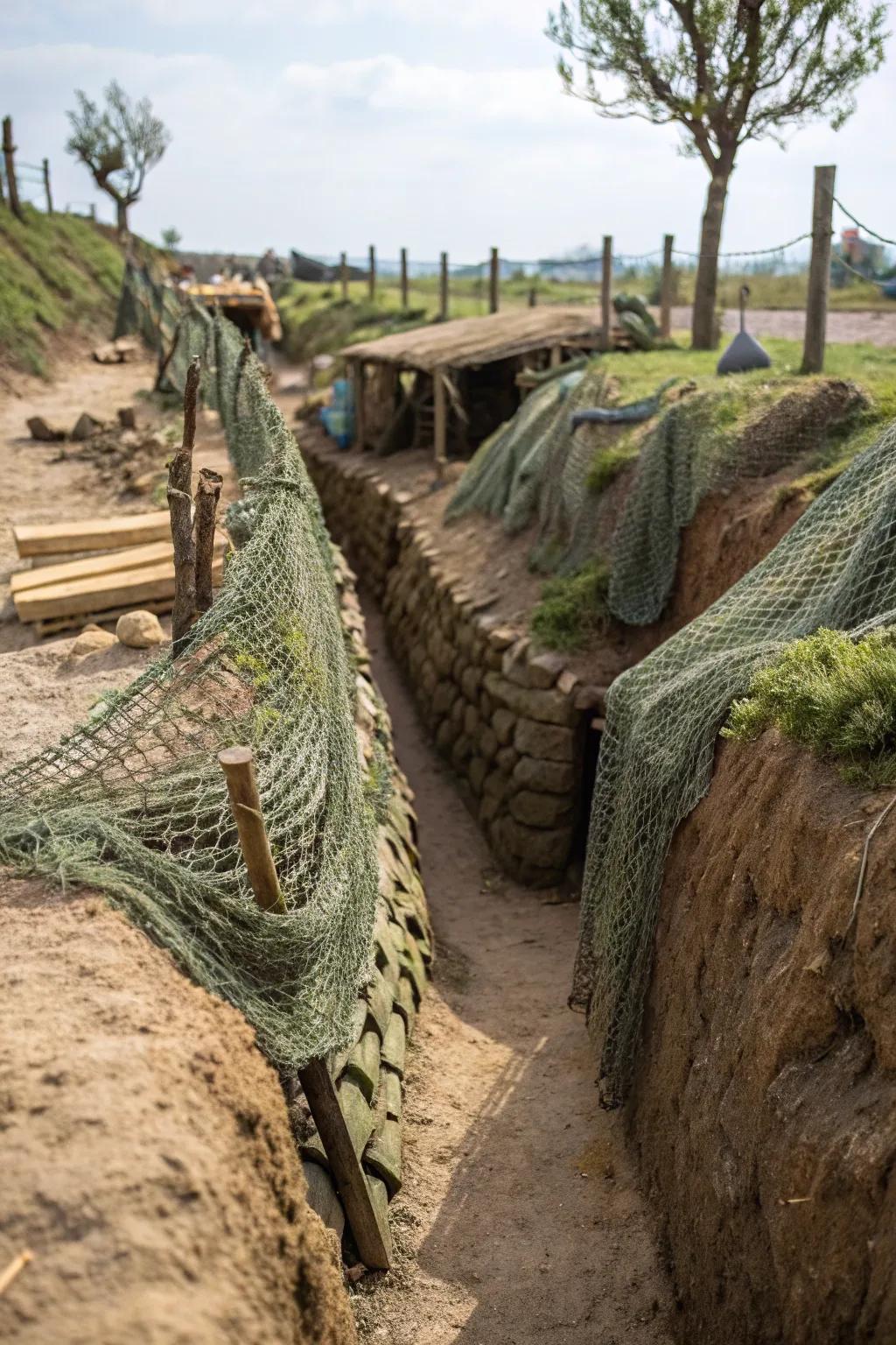 Master the art of camouflage with this intricate trench diorama, where every detail tells a story.