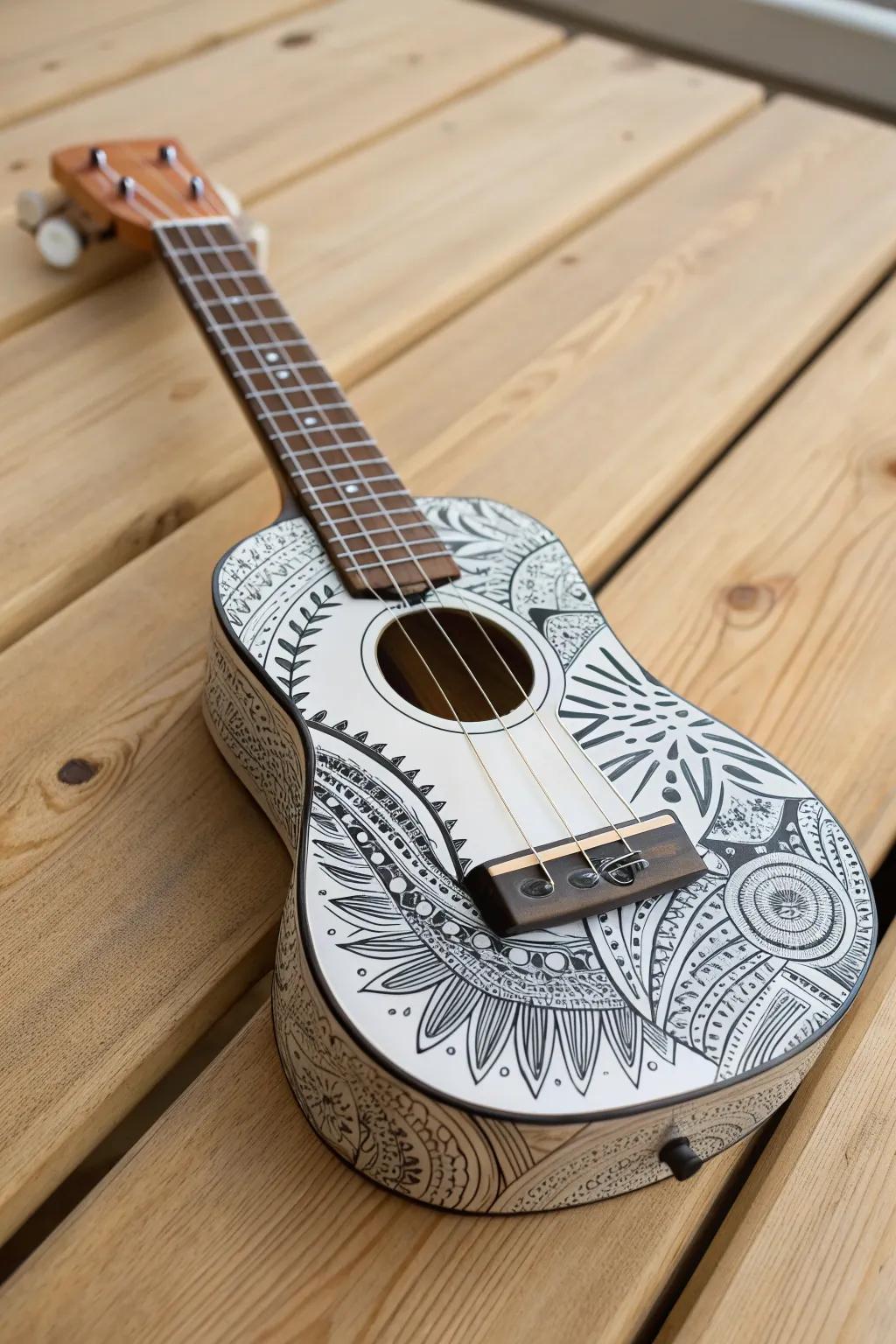 Elegance in Simplicity: Discover the art of minimalist monochrome ukulele design.