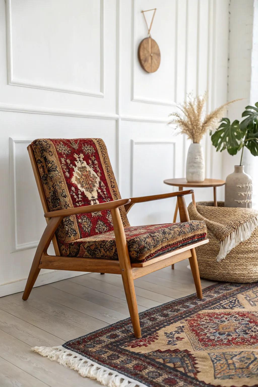 Transform your space with upcycled elegance: a Persian rug brings warmth and character to minimalist design.