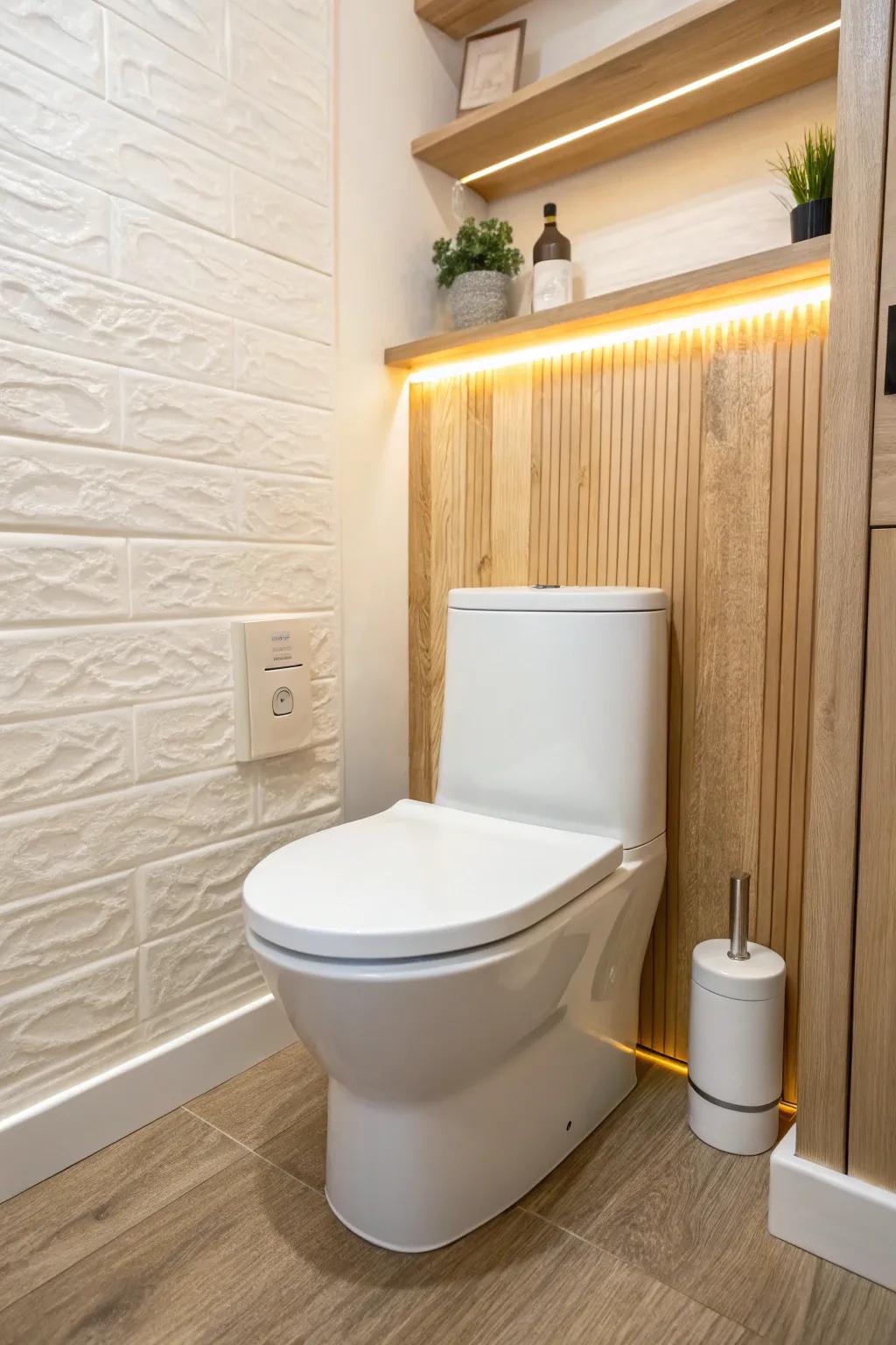 A compact, short-projection toilet adds precious knee room in the tiniest half bathroom.