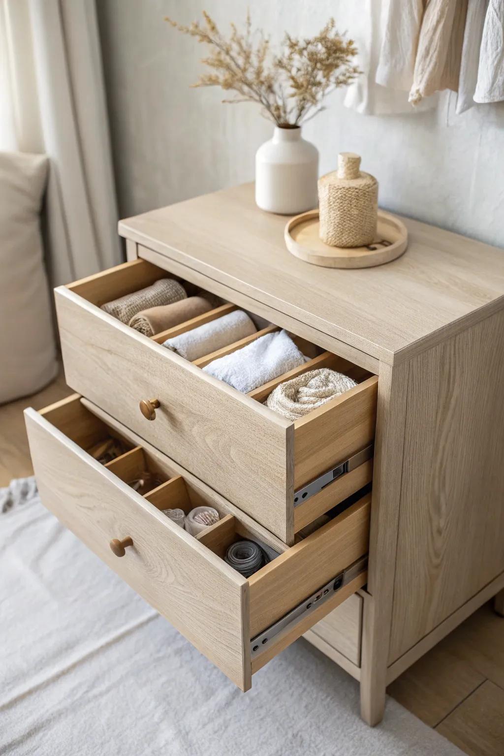 Tiny drawer system + organizers: the quickest way to calm socks and underwear in small wardrobes.