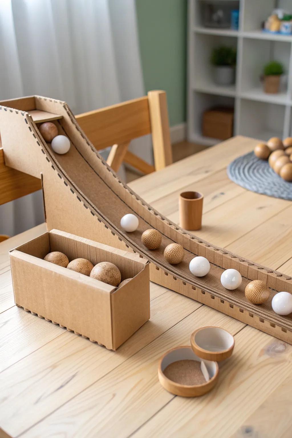Discover the joy of creativity with this minimalist cardboard ball run, where simplicity meets playful design.