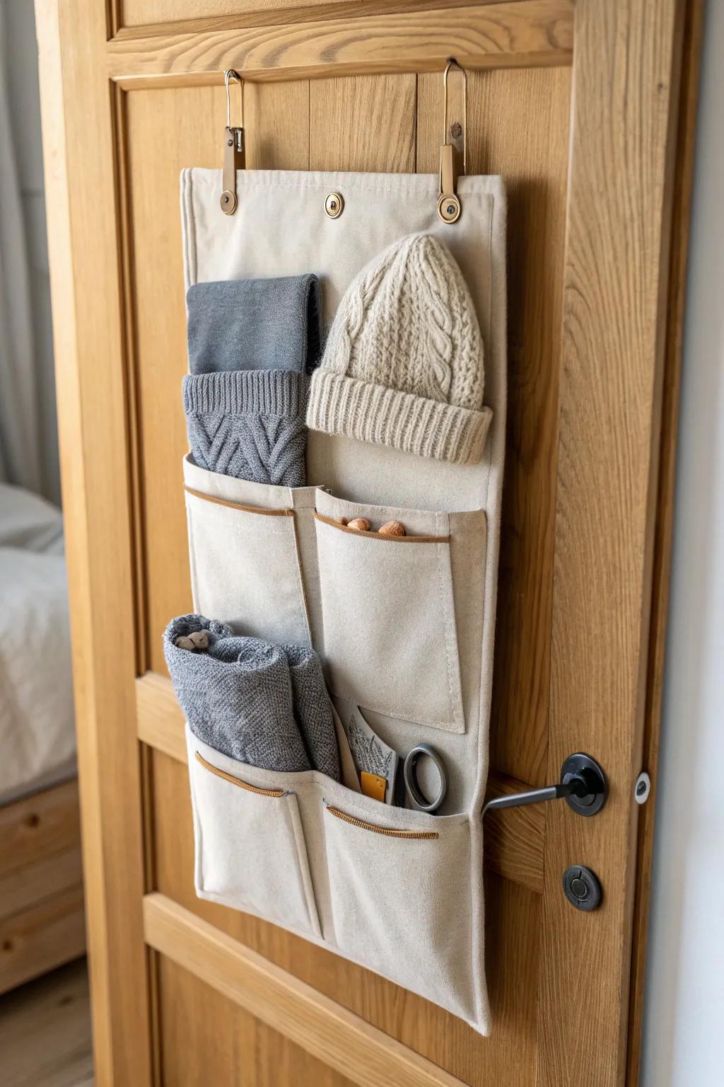 No more scarf avalanches—store gloves, beanies, and scarves in easy over-door pockets.