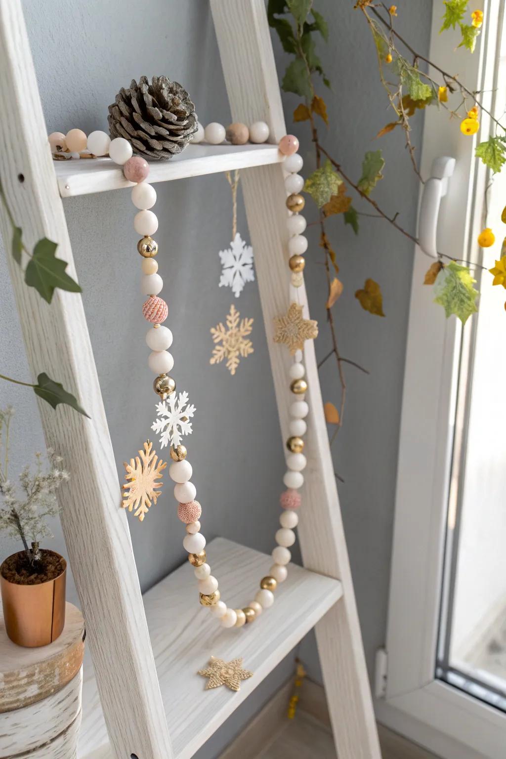 Transform your space with a seasonal wood bead garland, adding a touch of natural elegance to your home decor.
