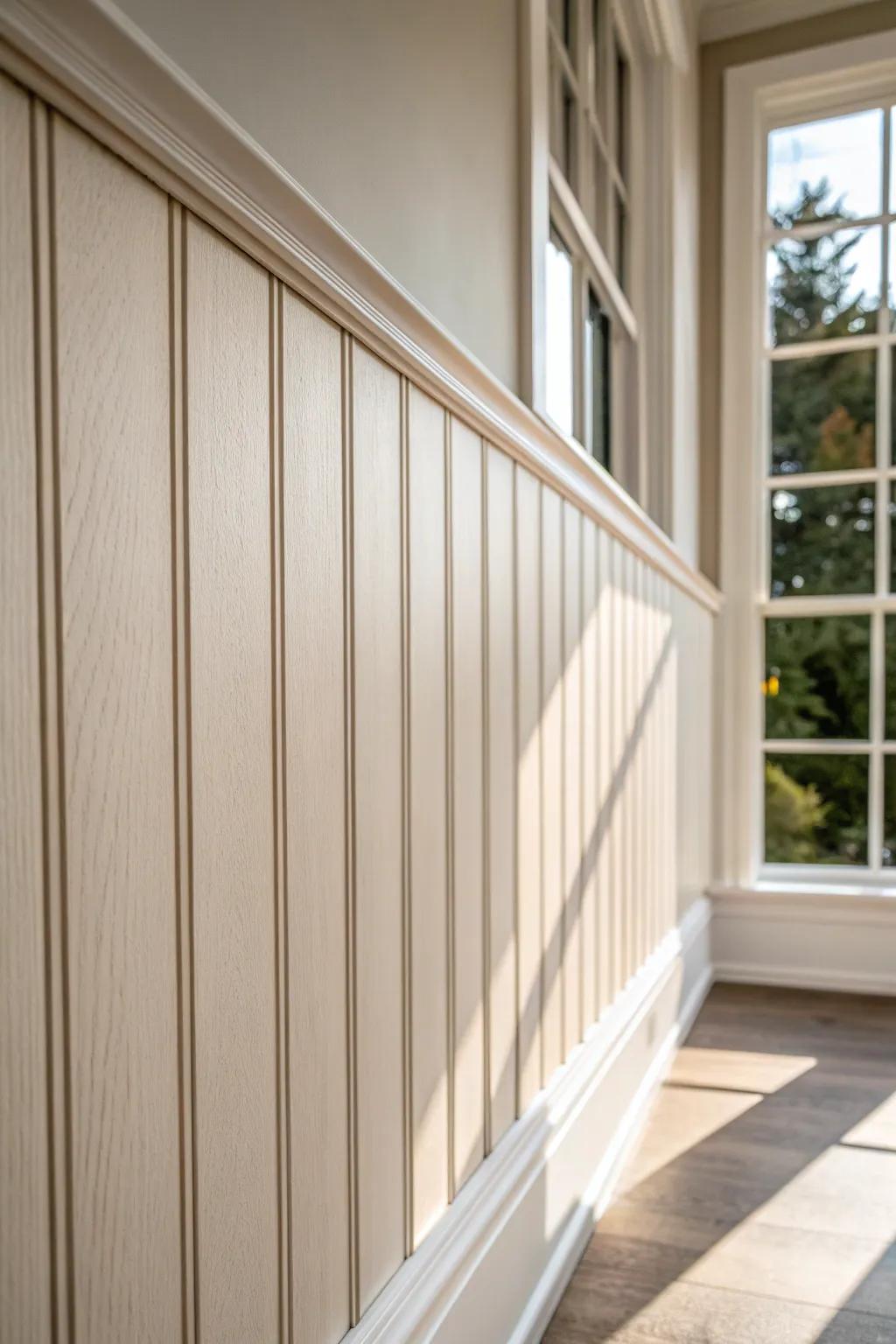 Flat wood paneling, elevated: add slim battens and paint for instant millwork charm.