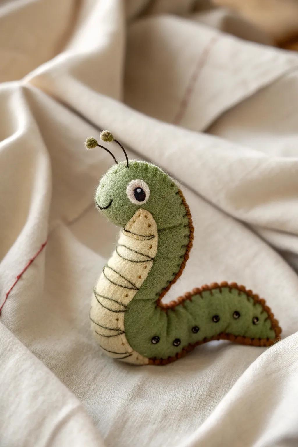 Crafted with care: A delightful felt worm finger puppet for endless storytelling adventures.