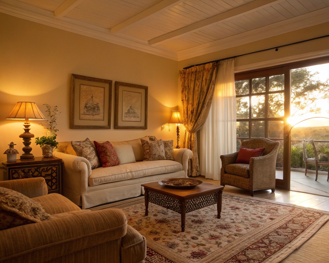 Natural sunlight enhances the mood and visual depth of living spaces.